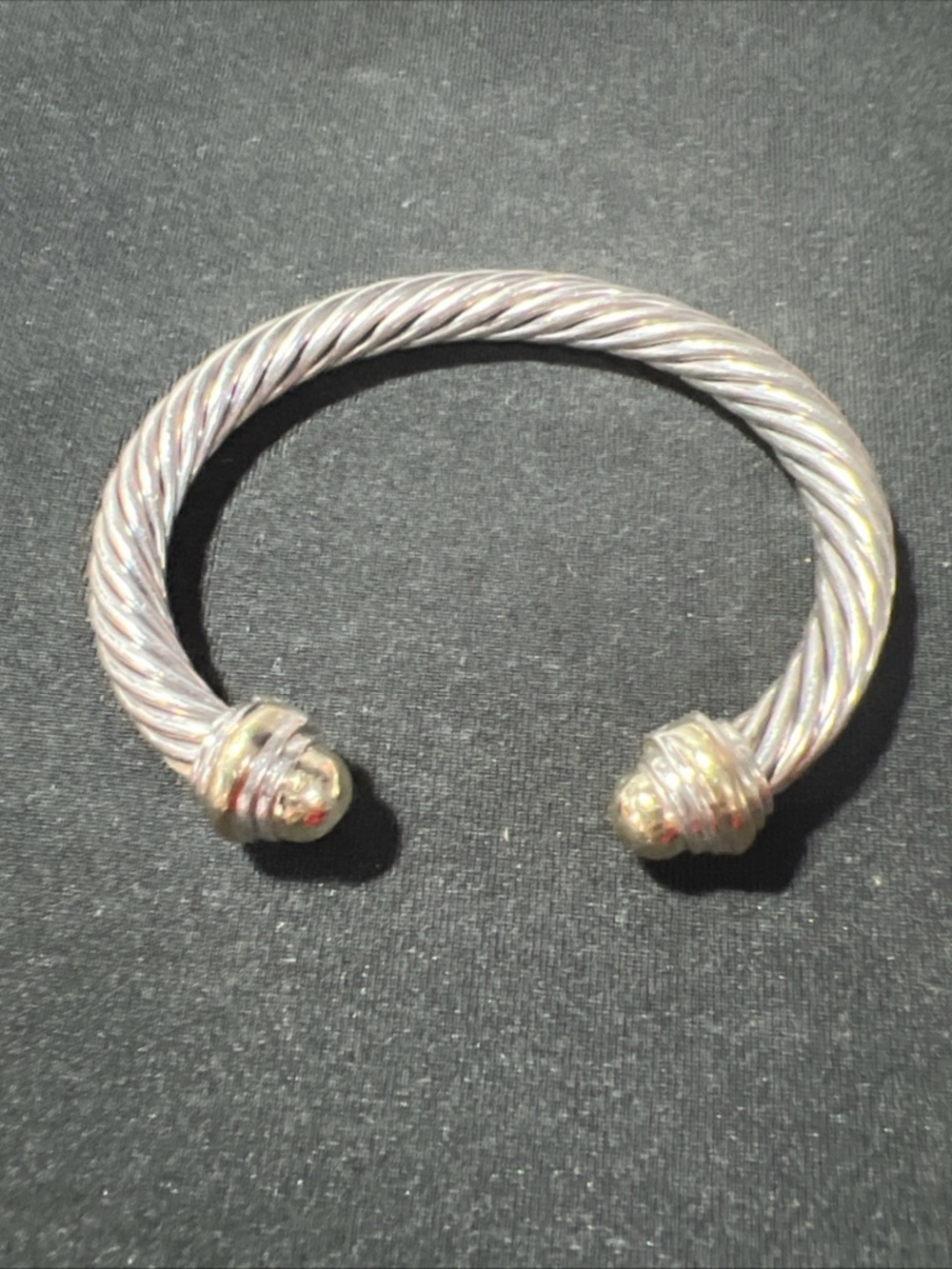 David Yurman Two-Tone Twisted Cable Open Cuff Bracelet in Silver and Gold